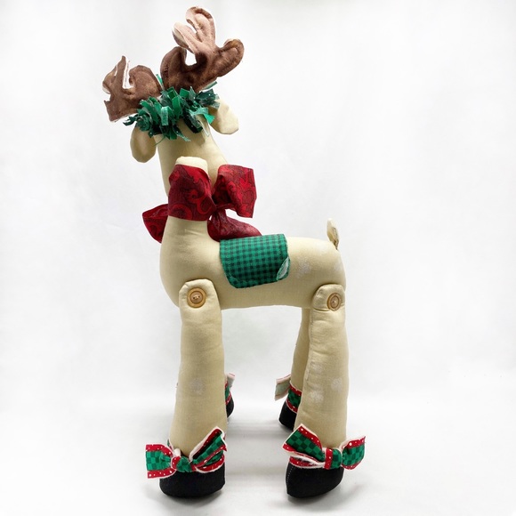 Vintage Handmade Folk Art Fabric Reindeer Couple Boy Girl 2 Pc. - Picture 9 of 16